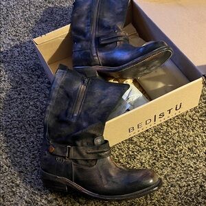 BED|STU Distressed Black Leather Boots Sz 10